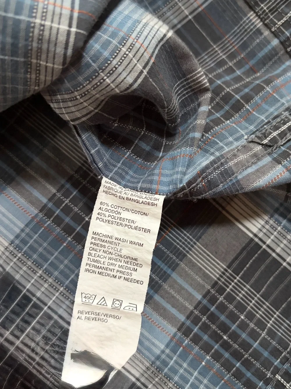 GH Bass Men Large Blue Gray Paid Short Sleeve Casual Button Down Shirt